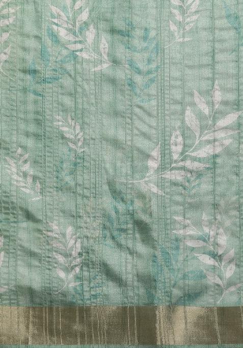 Green Printed Silk Blend Saree