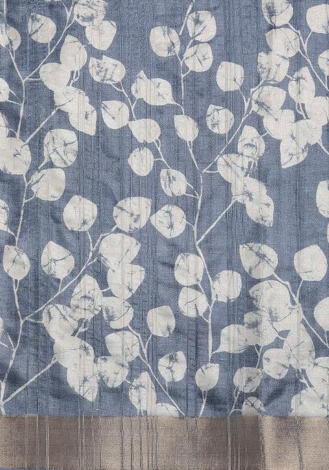 Blue Printed Silk Blend Saree