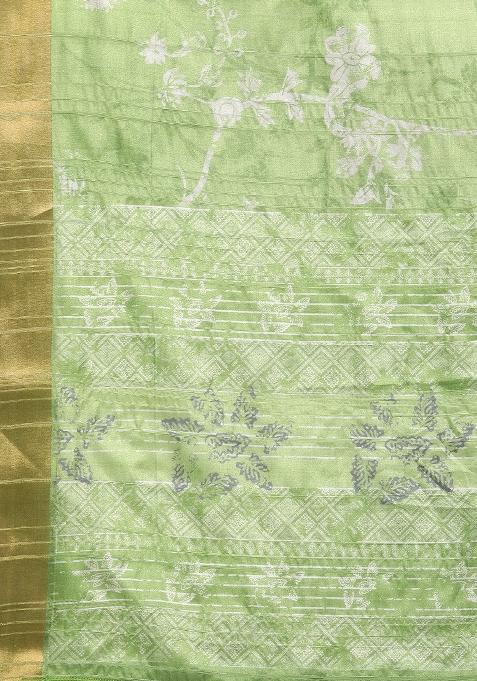 Green Printed Silk Blend Saree