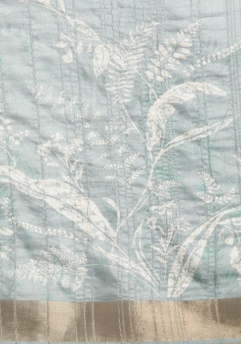Grey Printed Silk Blend Saree