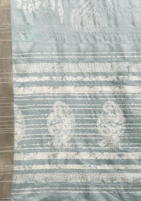 Grey Printed Silk Blend Saree