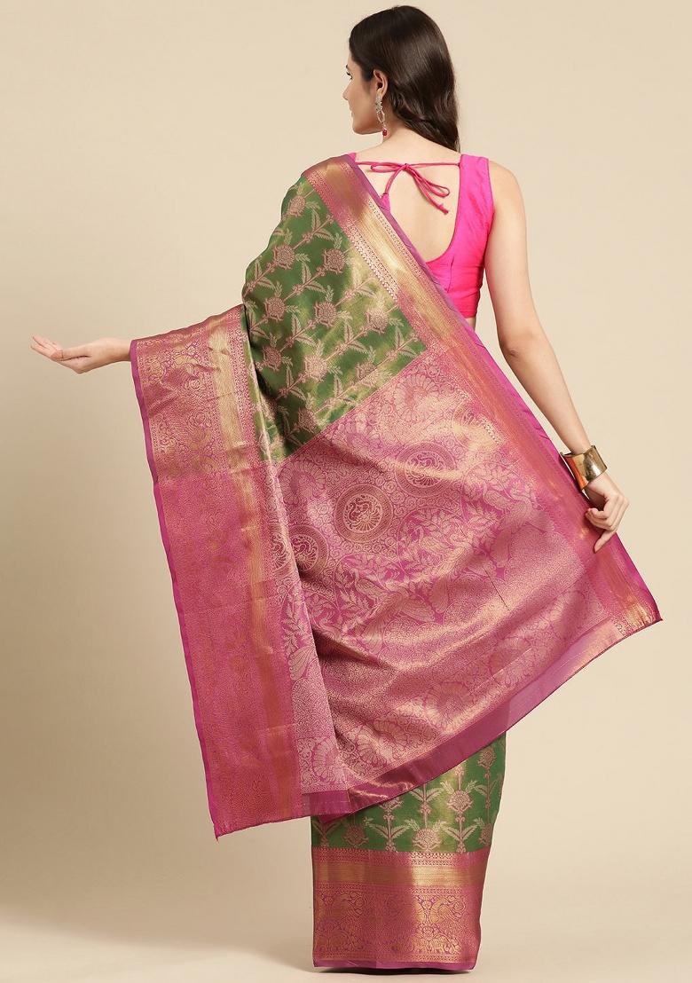 Green Woven Design Brocade Saree