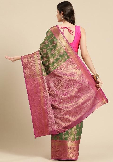Green Woven Design Brocade Saree