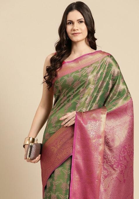 Green Woven Design Brocade Saree