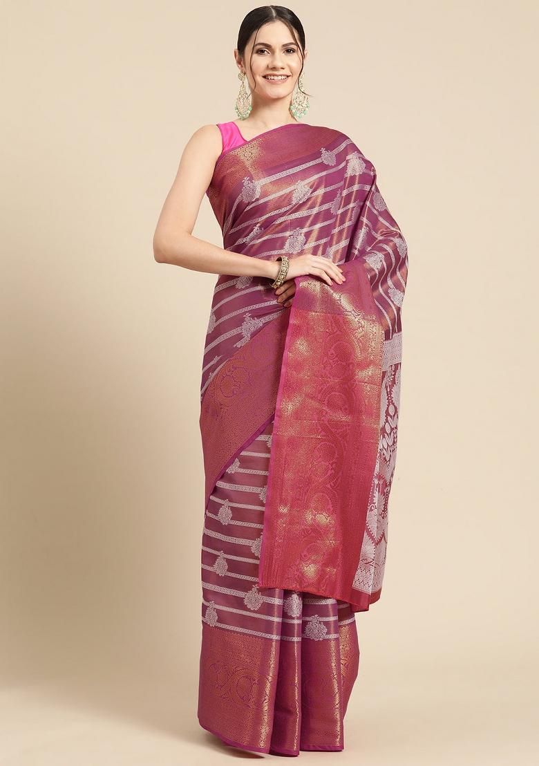 Pink Woven Design Silk Blend Saree