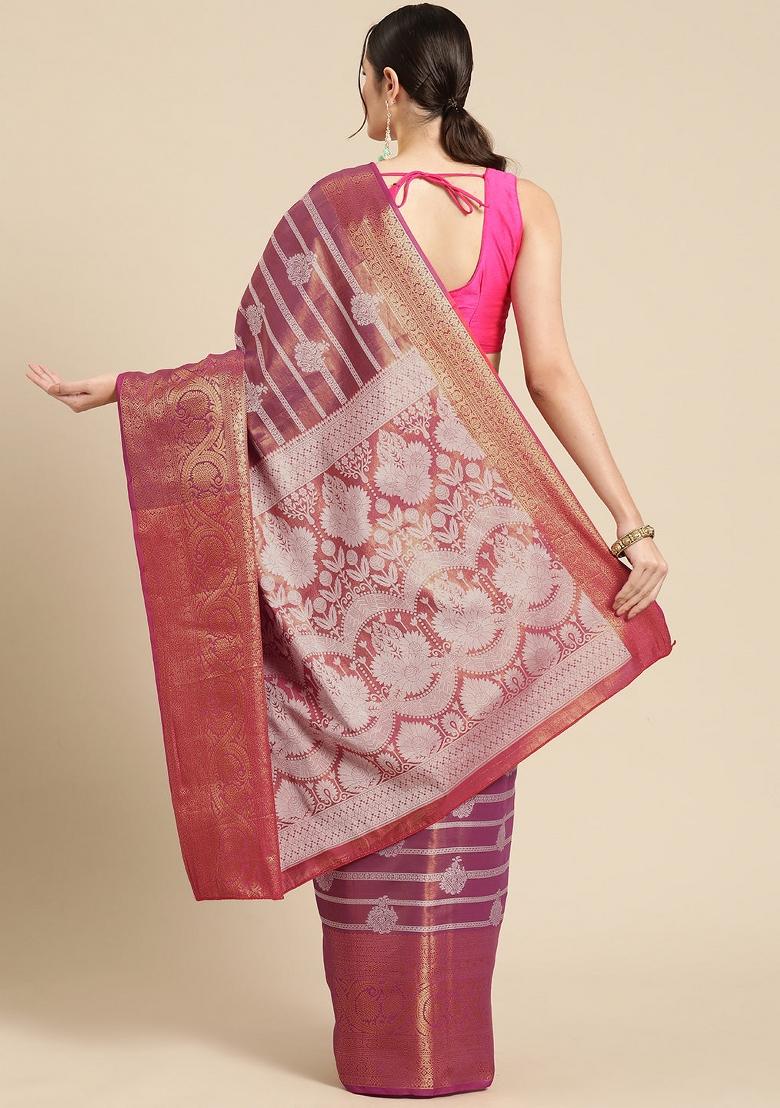 Pink Woven Design Silk Blend Saree