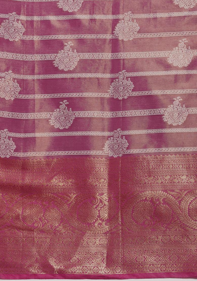 Pink Woven Design Silk Blend Saree