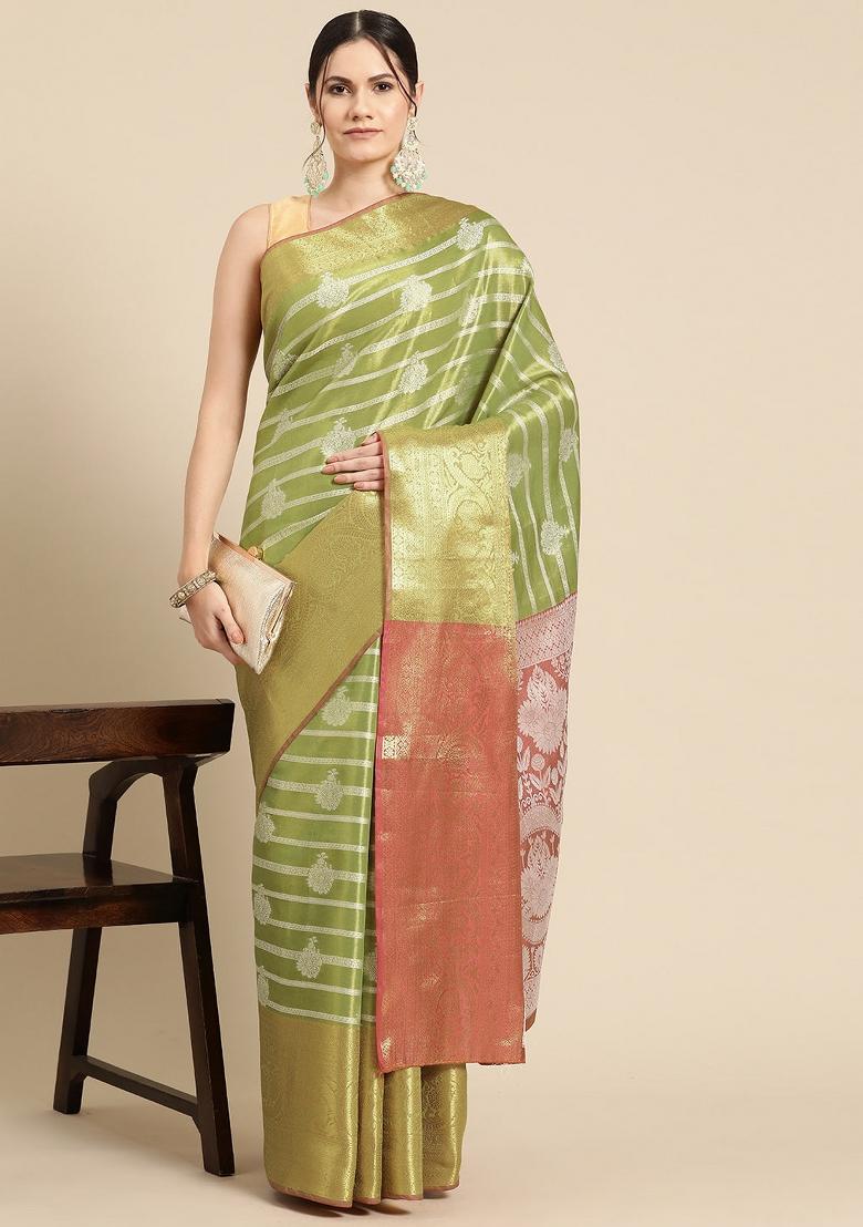 Green Woven Design Silk Blend Saree