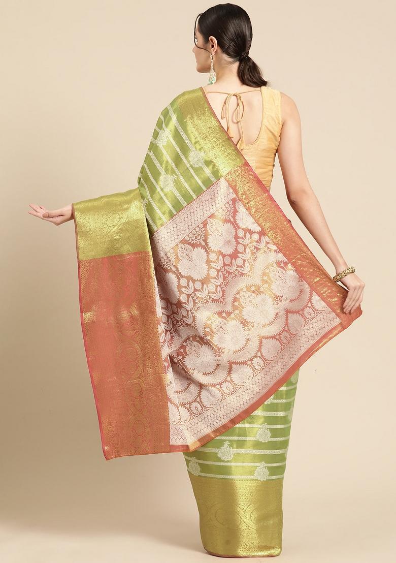 Green Woven Design Silk Blend Saree