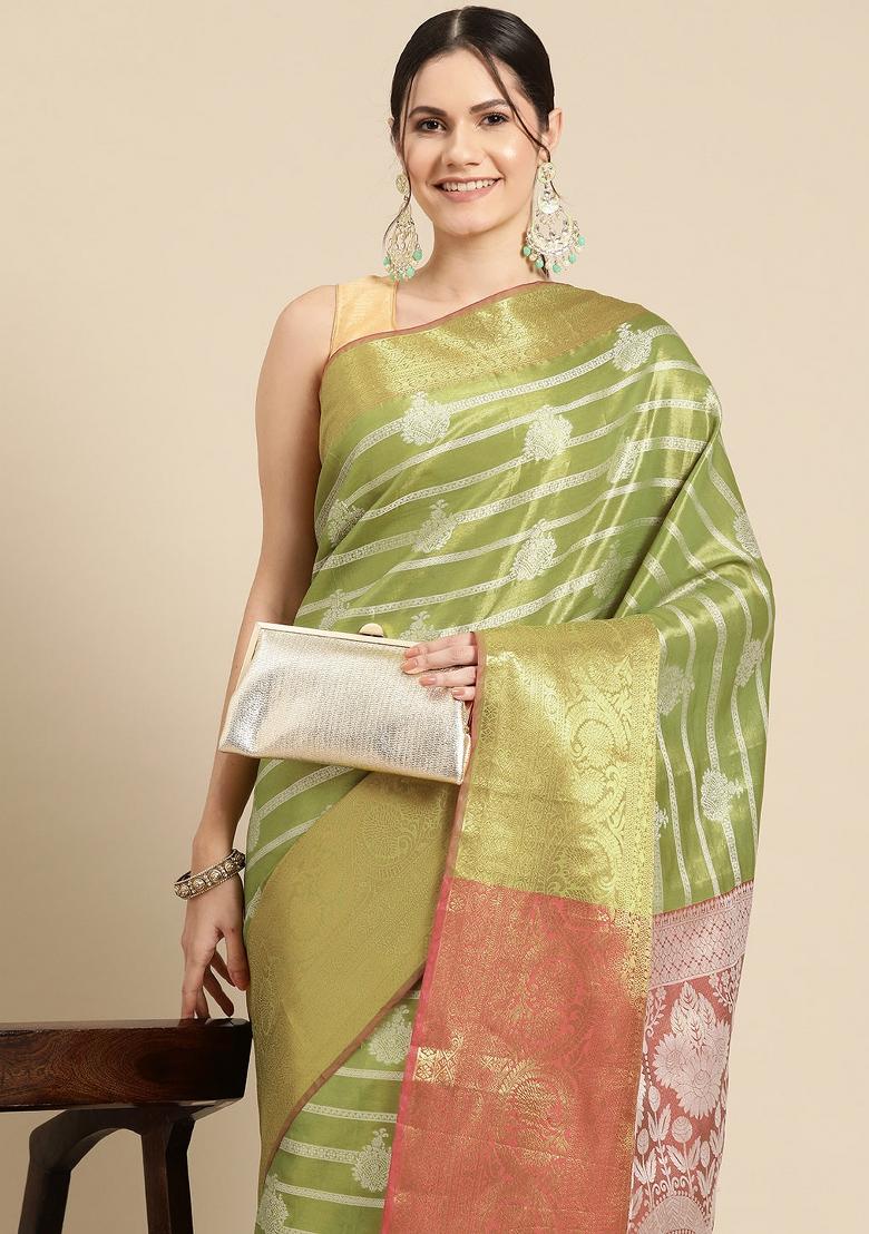 Green Woven Design Silk Blend Saree