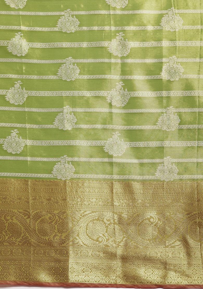 Green Woven Design Silk Blend Saree