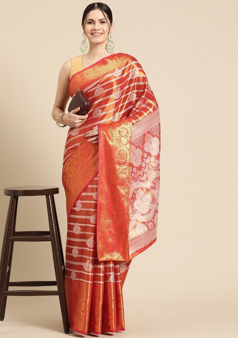 Red Woven Design Silk Blend Saree