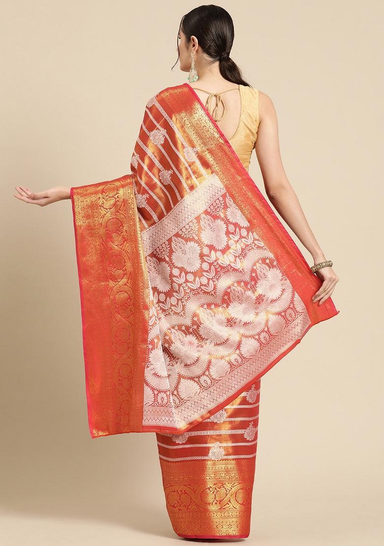 Red Woven Design Silk Blend Saree