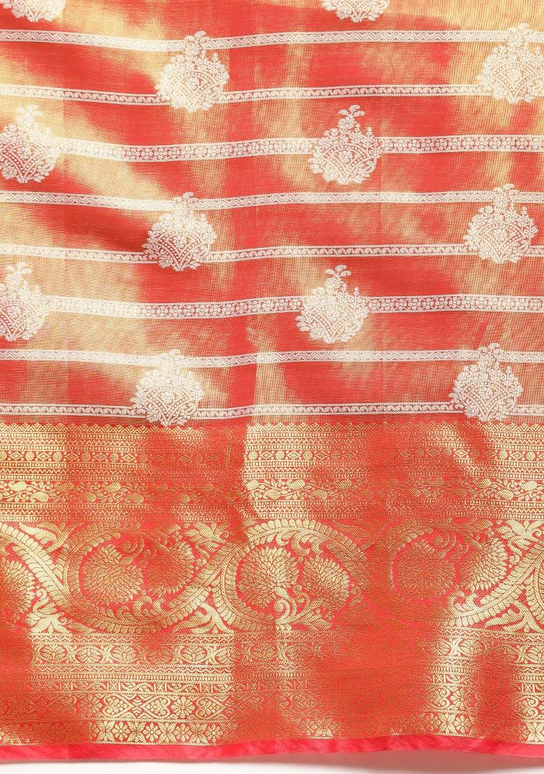 Red Woven Design Silk Blend Saree