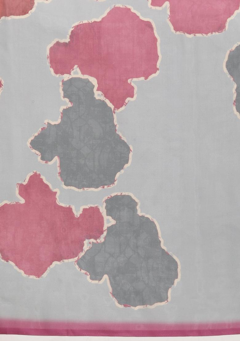 Grey Printed Silk Blend Saree