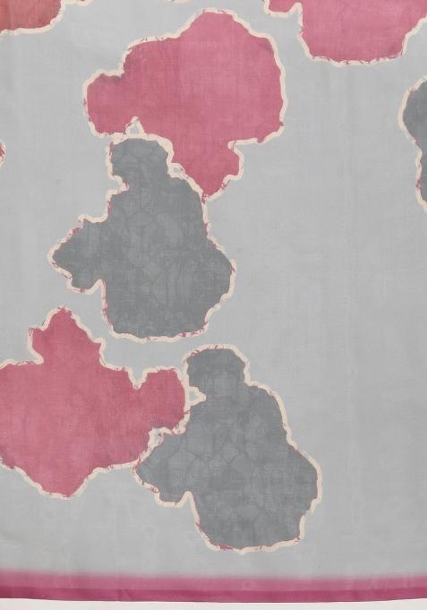 Grey Printed Silk Blend Saree