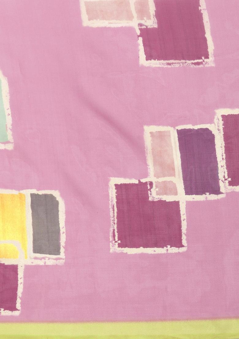 Pink Printed Silk Blend Saree