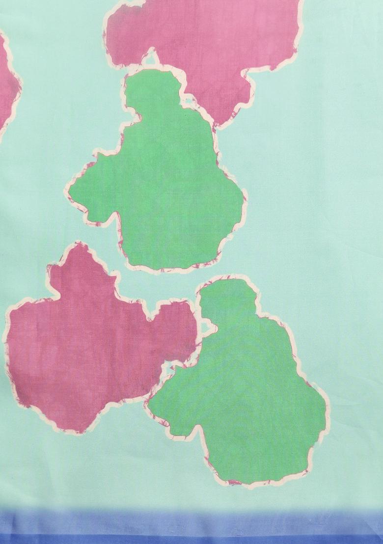 Green Printed Silk Blend Saree