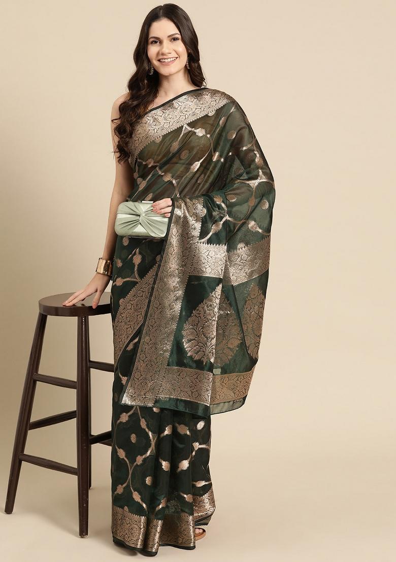 Green Woven Design Organza Silk Saree