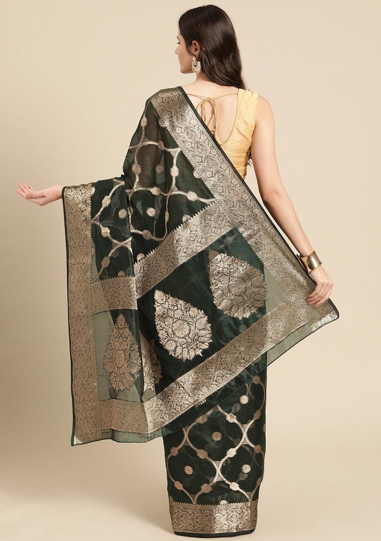 Green Woven Design Organza Silk Saree