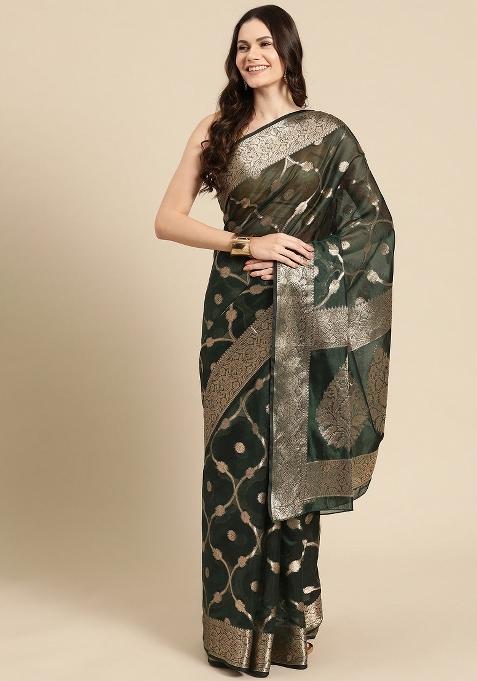 Green Woven Design Organza Silk Saree