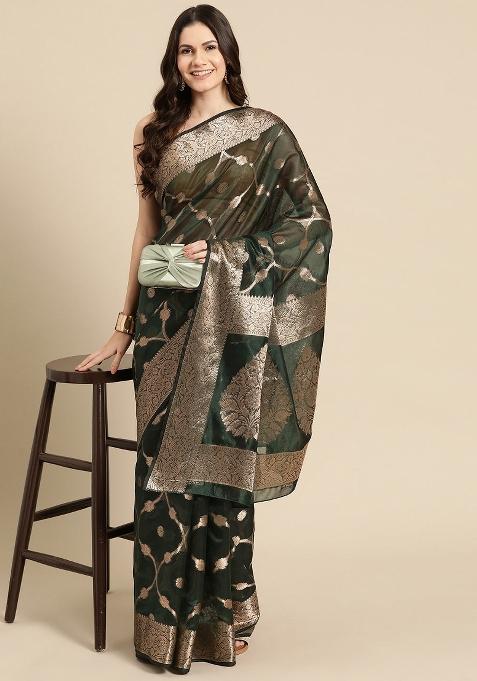 Green Woven Design Organza Silk Saree