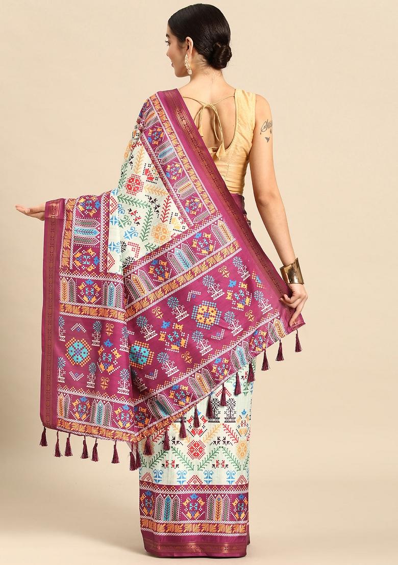 Green Printed Silk Blend Saree