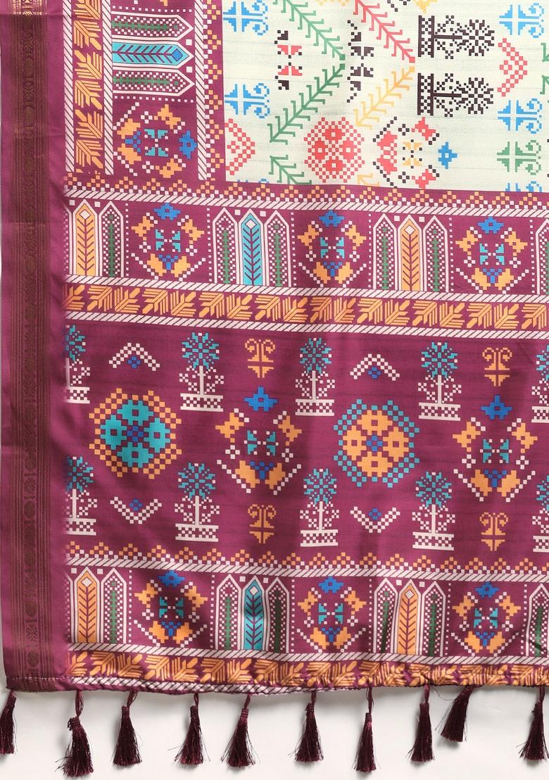 Green Printed Silk Blend Saree