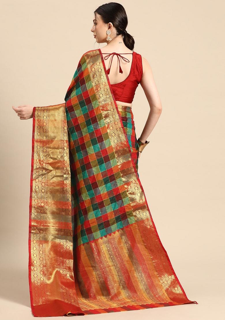 Multicolor Printed Kanjeevaram Silk Saree