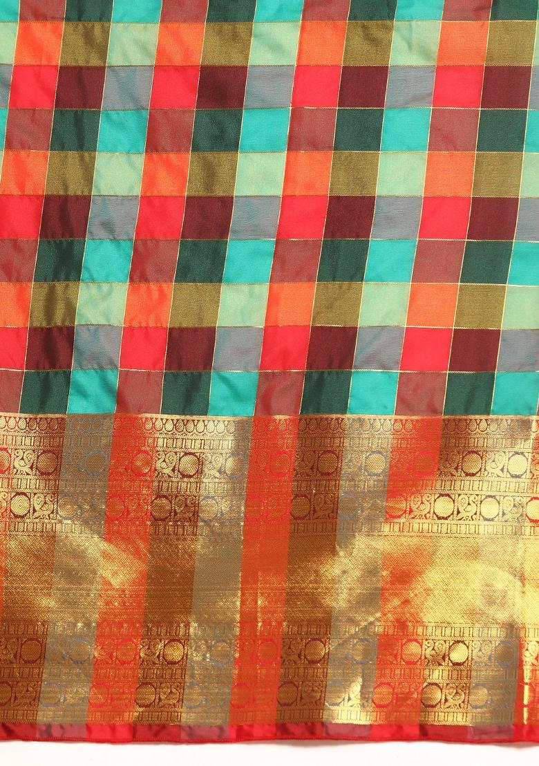 Multicolor Printed Kanjeevaram Silk Saree