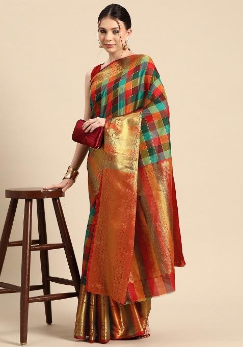 Multicolor Printed Kanjeevaram Silk Saree