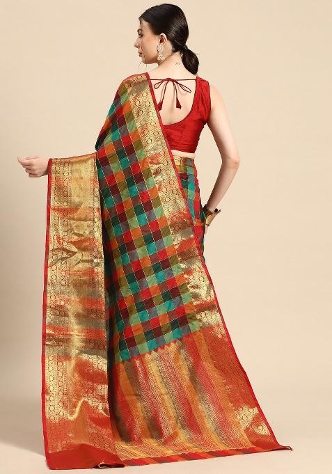 Multicolor Printed Kanjeevaram Silk Saree
