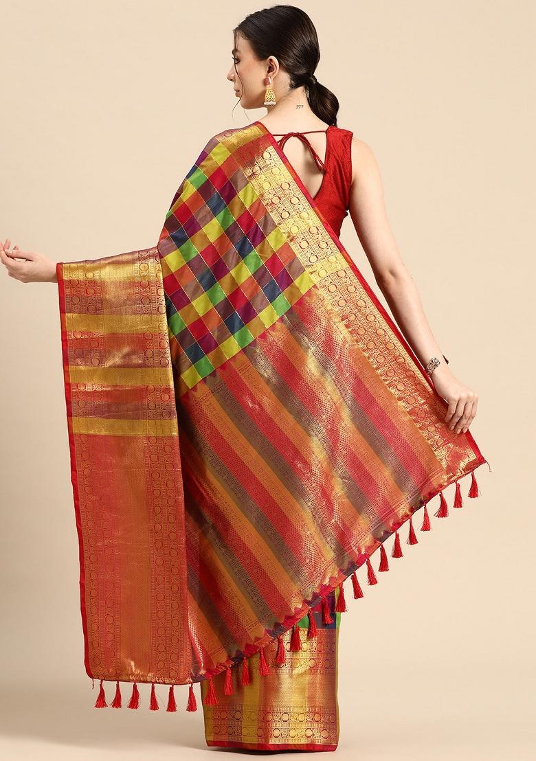 Multicolor Printed Kanjeevaram Silk Saree
