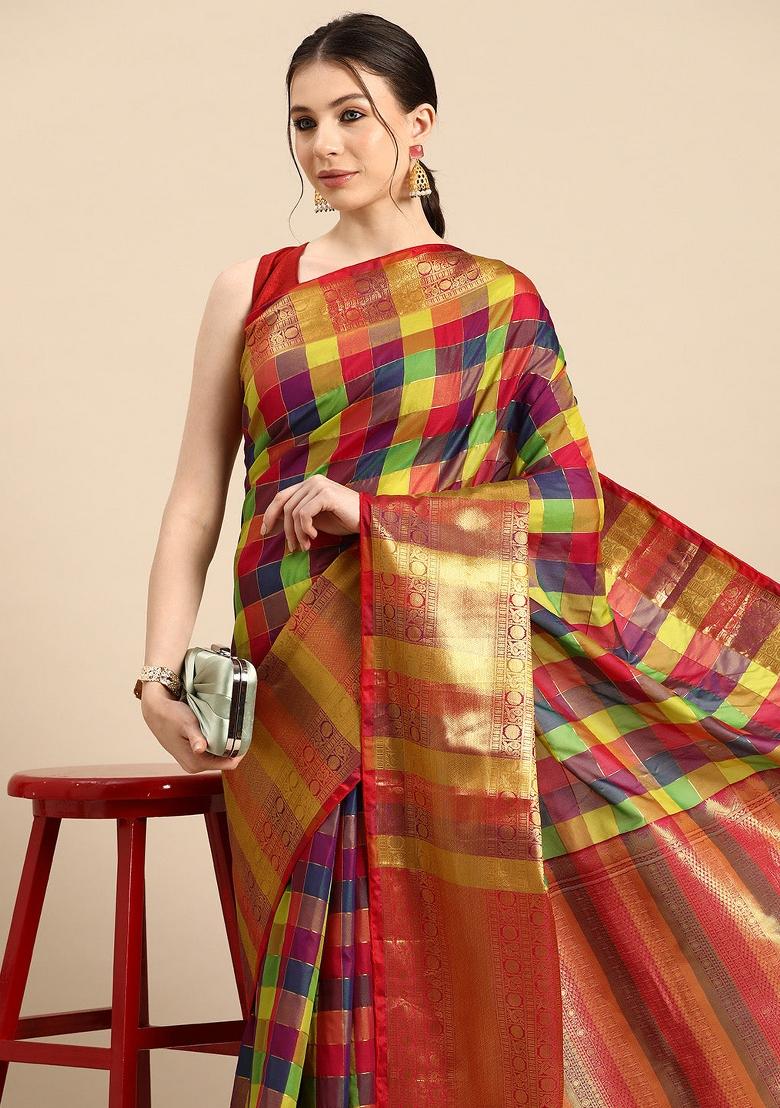 Multicolor Printed Kanjeevaram Silk Saree