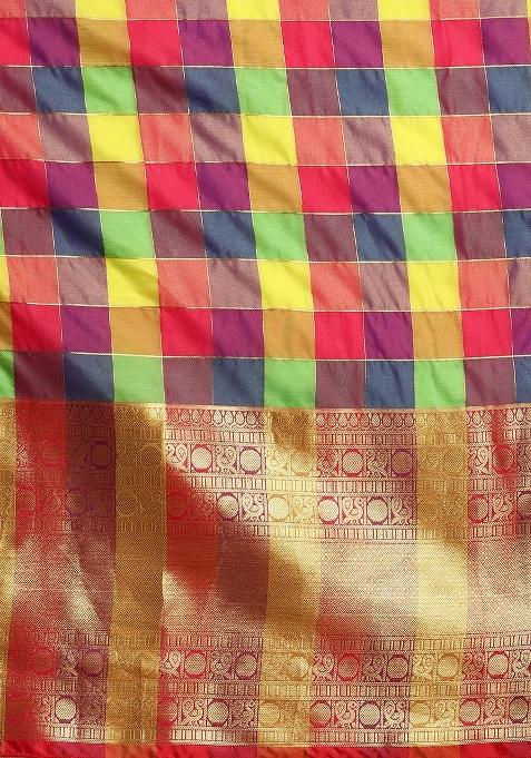 Multicolor Printed Kanjeevaram Silk Saree