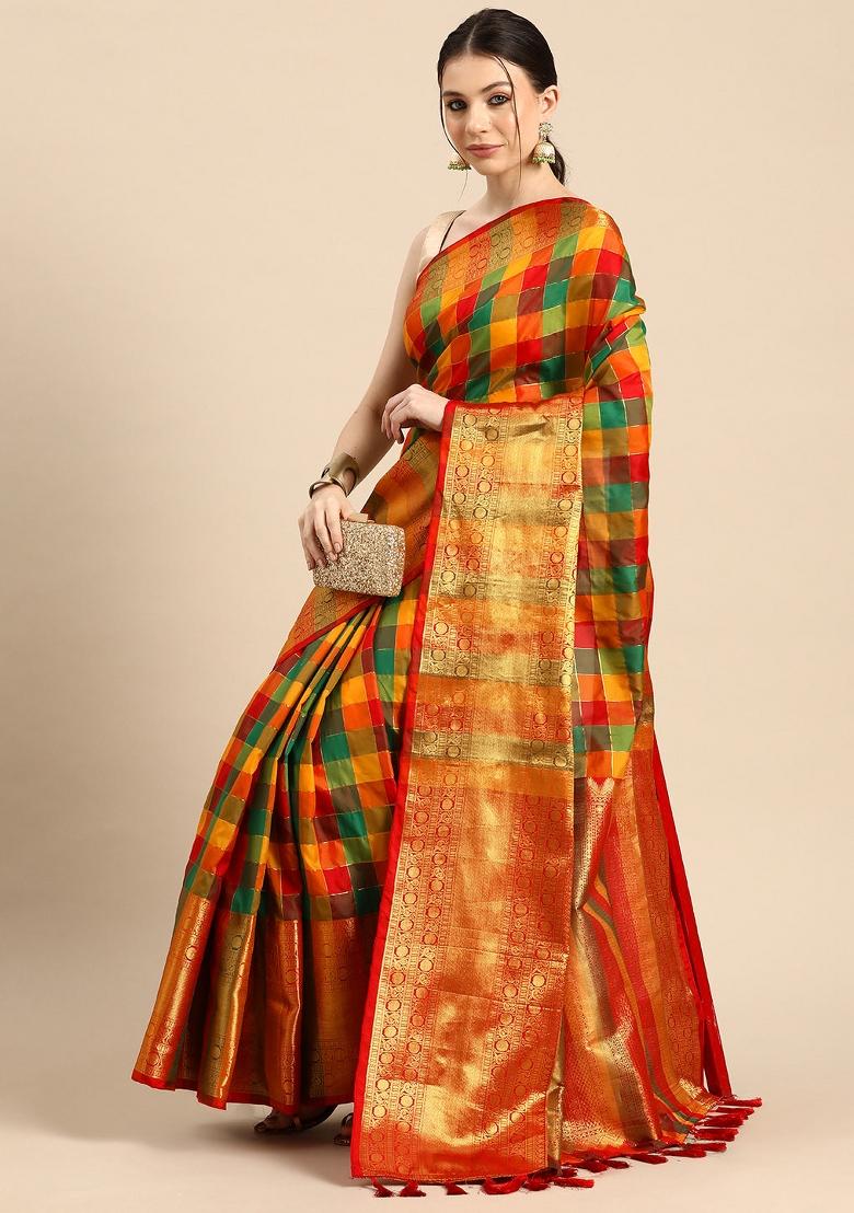Multicolor Printed Kanjeevaram Silk Saree