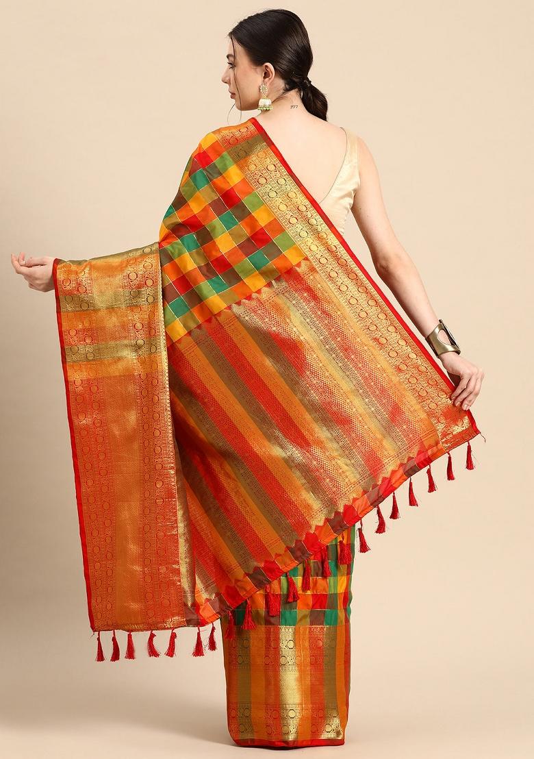 Multicolor Printed Kanjeevaram Silk Saree
