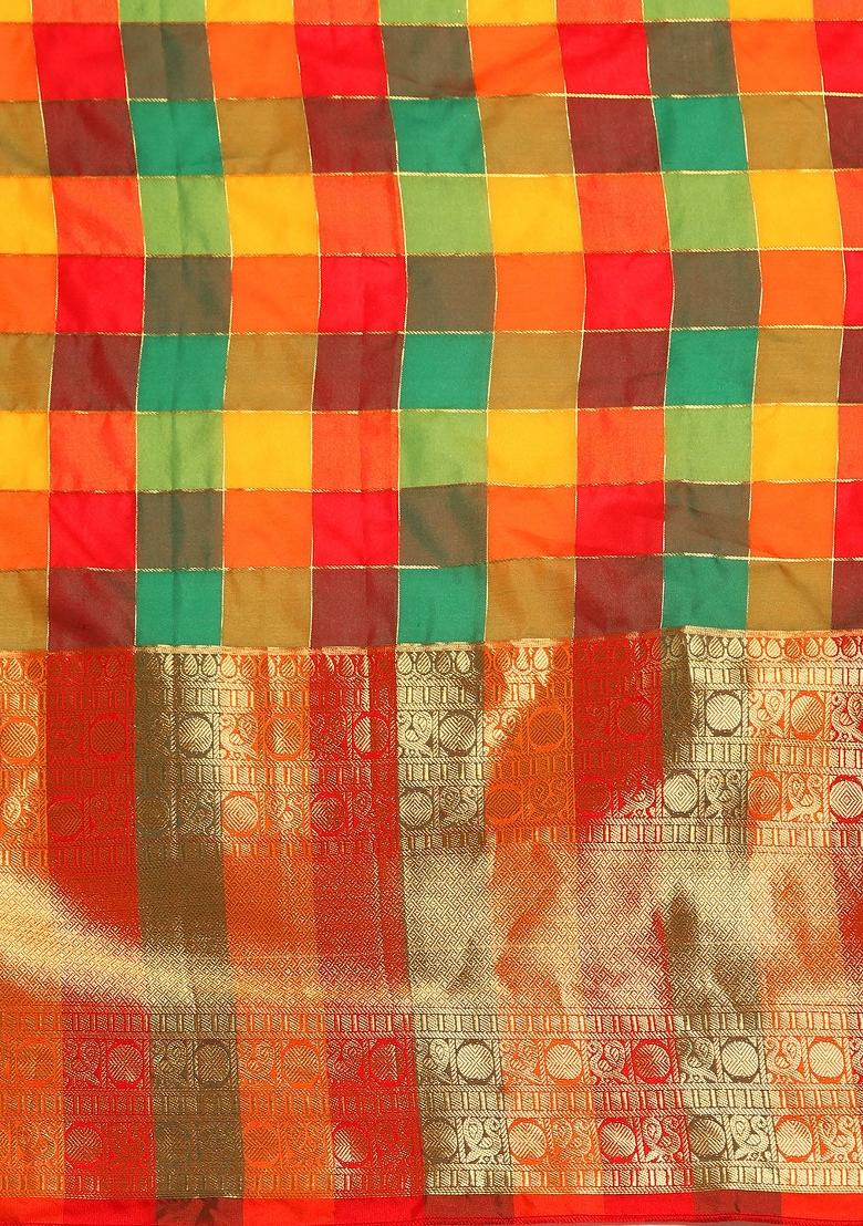 Multicolor Printed Kanjeevaram Silk Saree