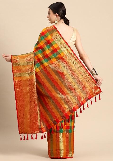 Multicolor Printed Kanjeevaram Silk Saree
