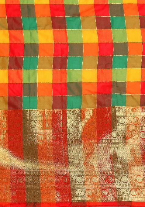 Multicolor Printed Kanjeevaram Silk Saree