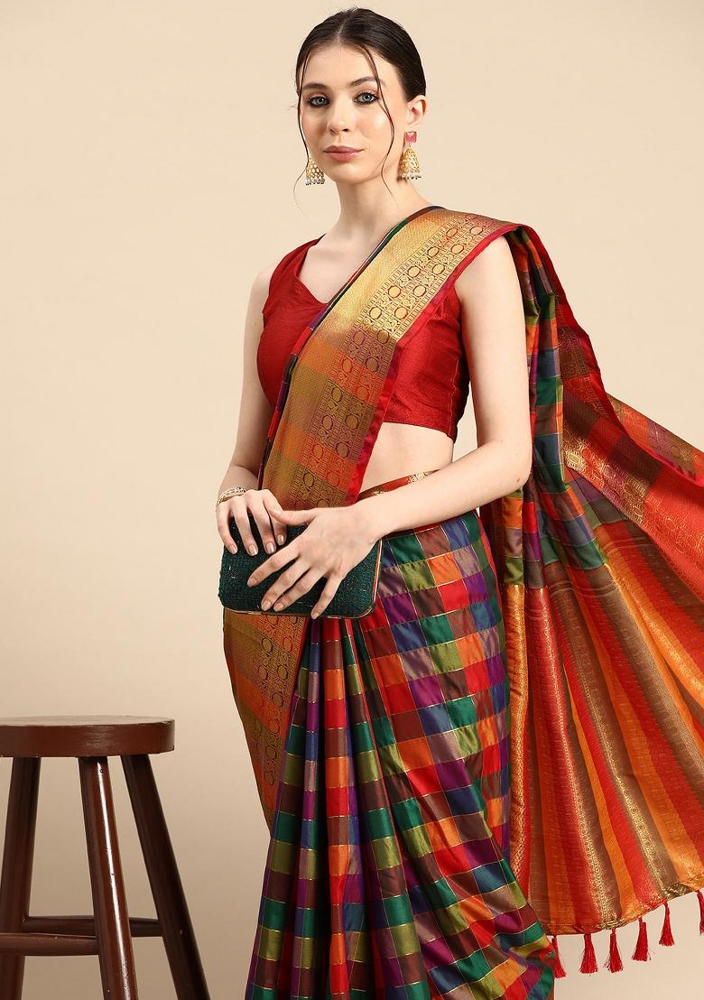 Multicolor Printed Kanjeevaram Silk Saree