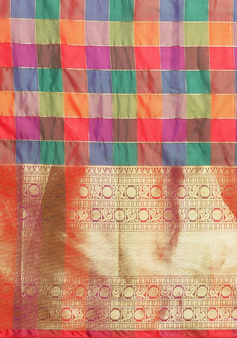 Multicolor Printed Kanjeevaram Silk Saree