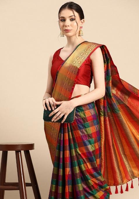 Multicolor Printed Kanjeevaram Silk Saree