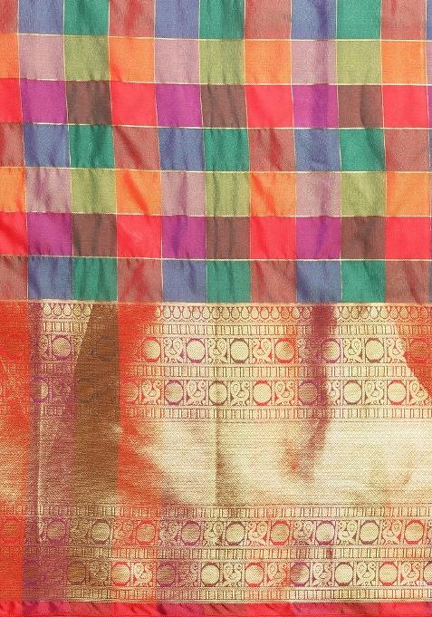 Multicolor Printed Kanjeevaram Silk Saree