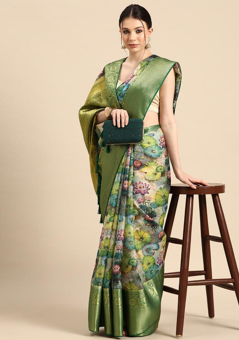 Multicolor Printed Munga Silk Saree