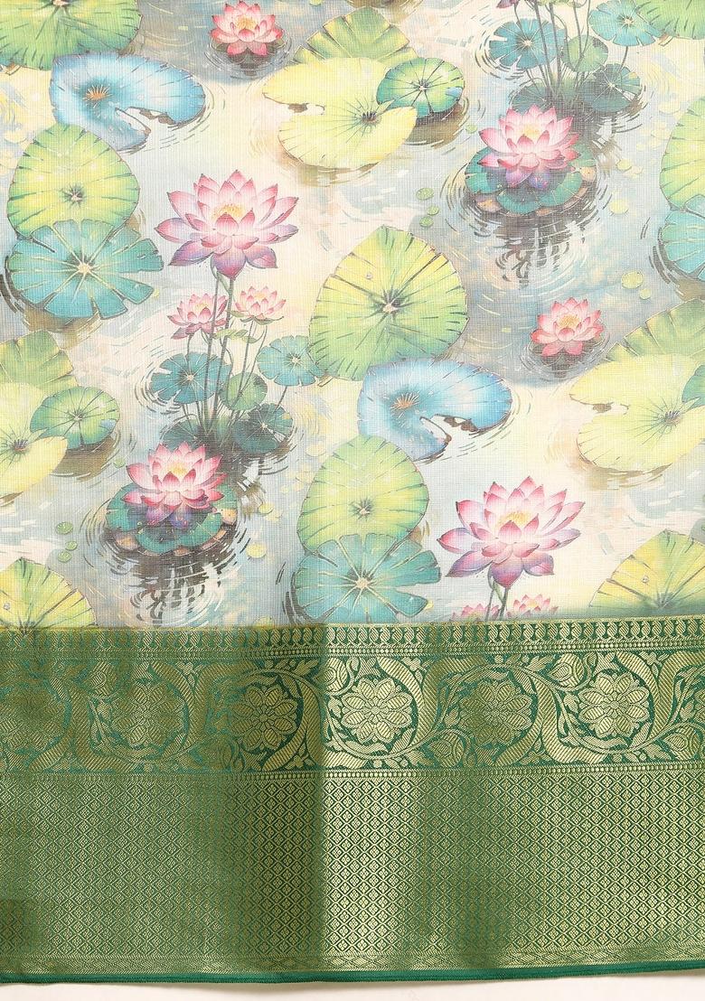 Multicolor Printed Munga Silk Saree