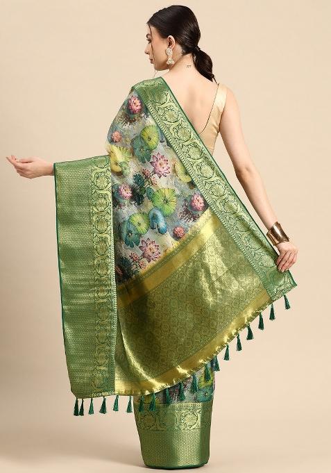 Multicolor Printed Munga Silk Saree