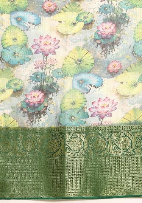 Multicolor Printed Munga Silk Saree