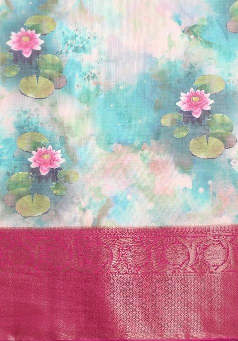 Multicolor Printed Munga Silk Saree