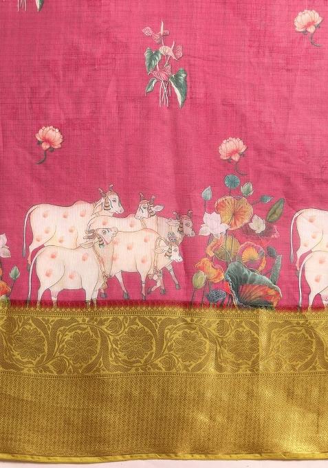 Red Printed Munga Silk Saree